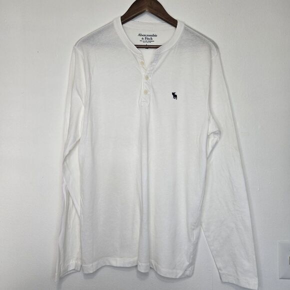 A&F Abercrombie & Fitch Size Large Mens Long‎ Sleeve White Crew Neck T-Shirt VTG - Picture 4 of 7